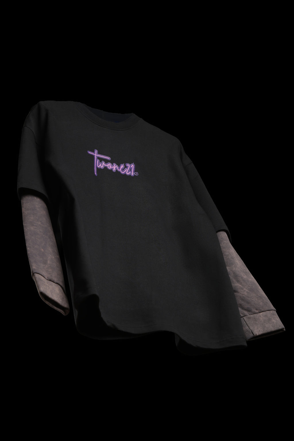 Black With Acidwash Sleeve Oversized Tee Unisex