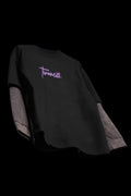 Black With Acidwash Sleeve Oversized Tee Unisex