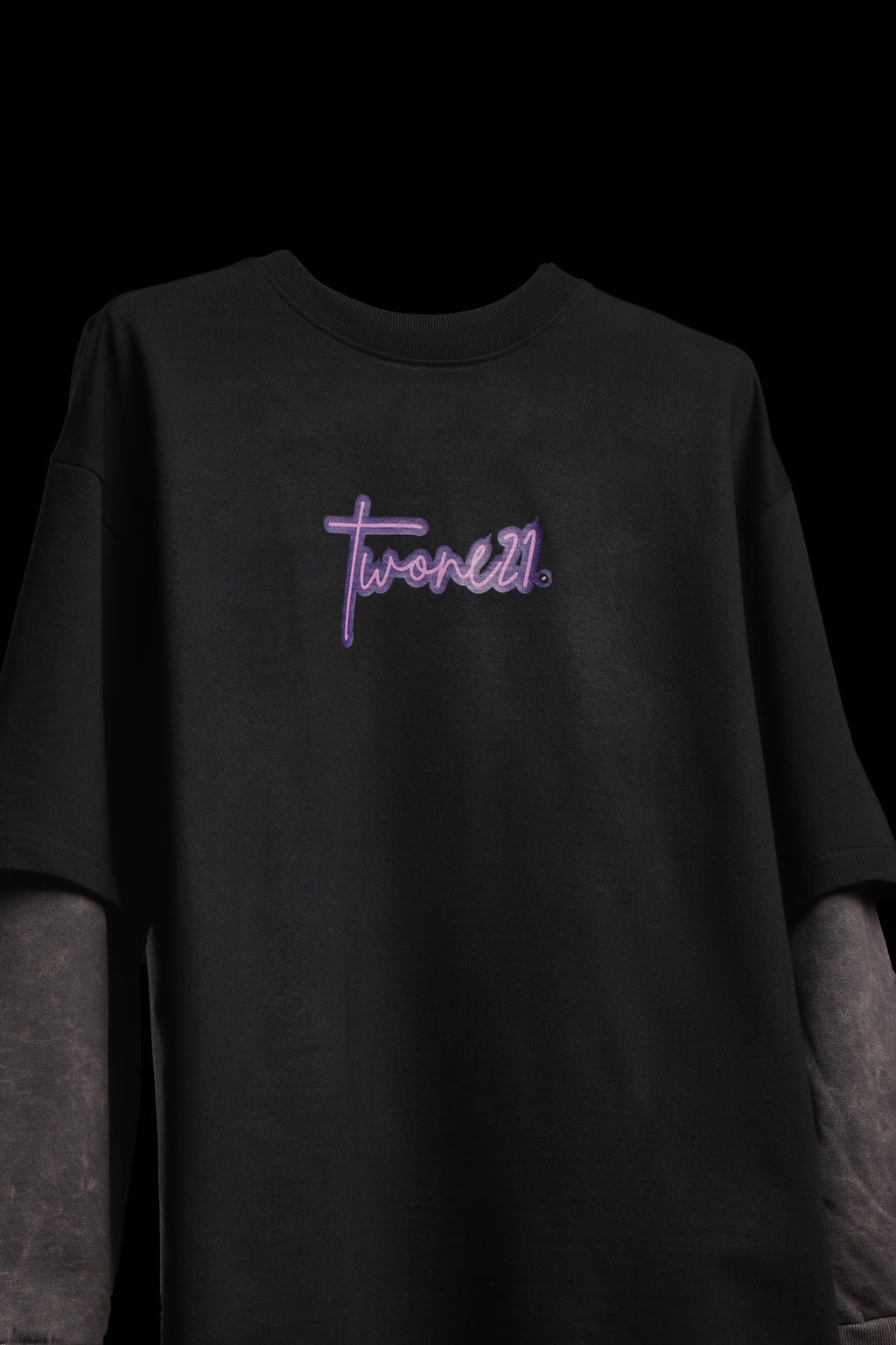 Black With Acidwash Sleeve Oversized Tee Unisex