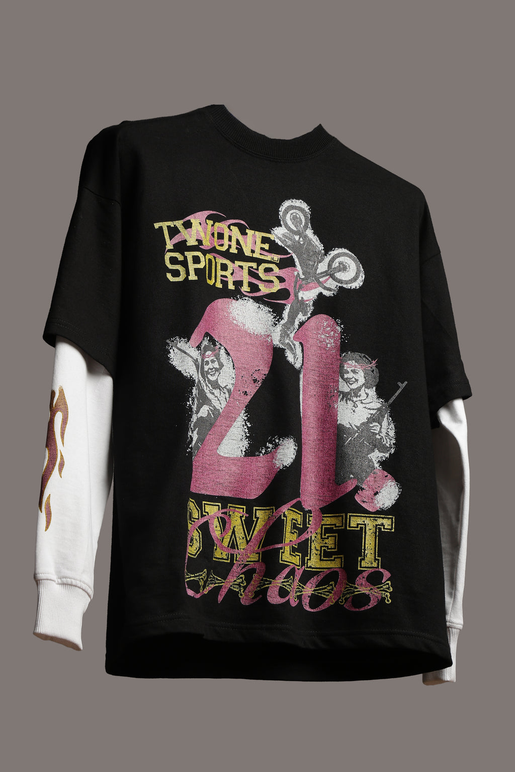 21 Sweet Chaos   Black With White Sleeve Oversized Tee Unisex