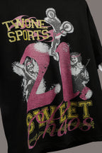 21 Sweet Chaos   Black With White Sleeve Oversized Tee Unisex