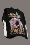 21 Sweet Chaos   Black With White Sleeve Oversized Tee Unisex