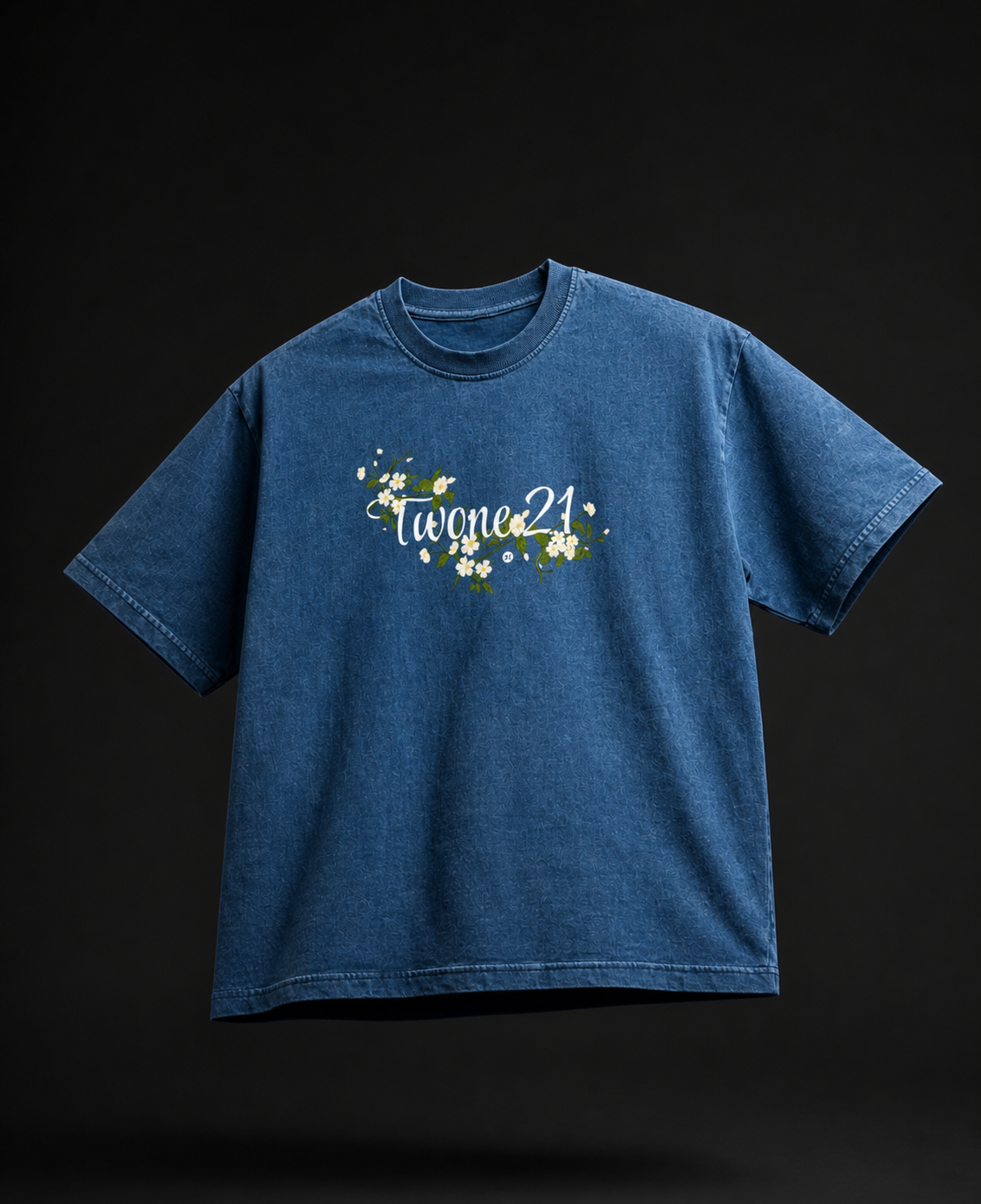 Floral Denim Wash Boxy Fit  Tee Unisex