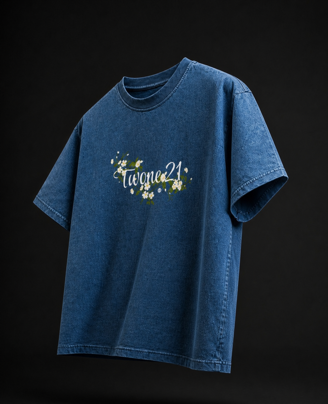 Floral Denim Wash Boxy Fit  Tee Unisex