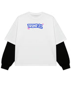 White With Black Sleeve Oversized Tee Front Design